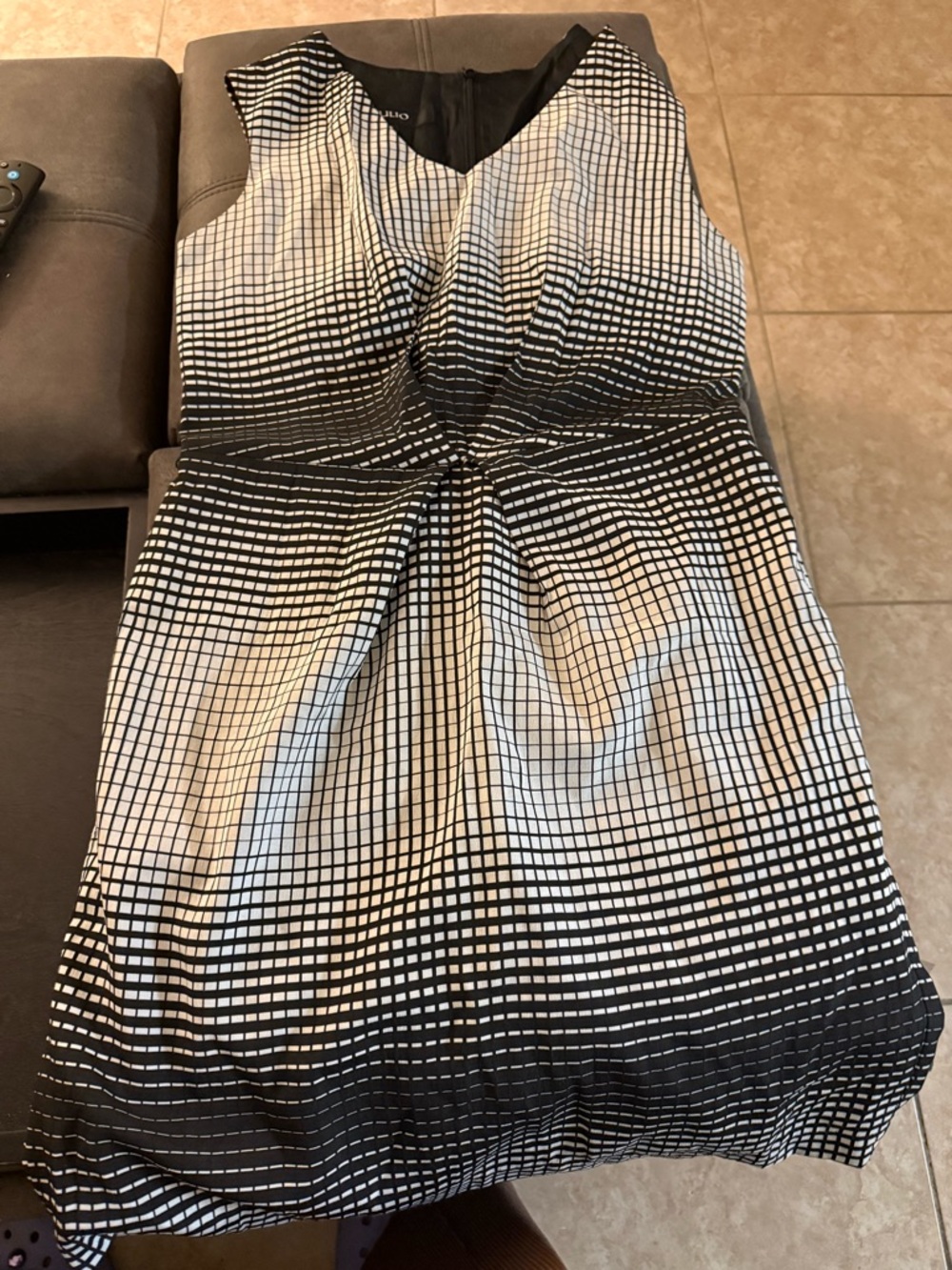 Sleeveless Black & White Grid Sheath Dress